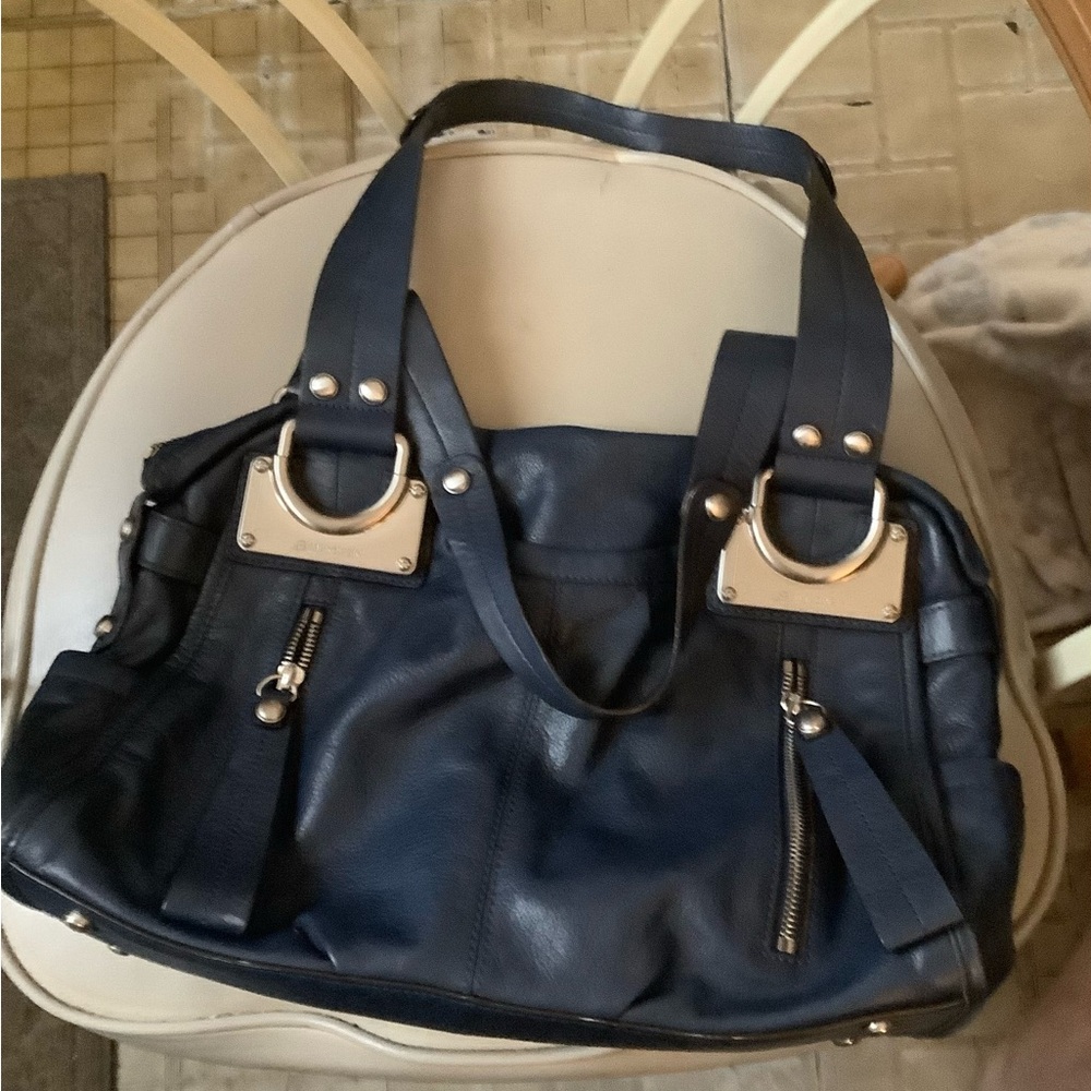 B. Makowsky Moto Blue Leather bag with Silver Hardware Excellent Condition 😎Cool